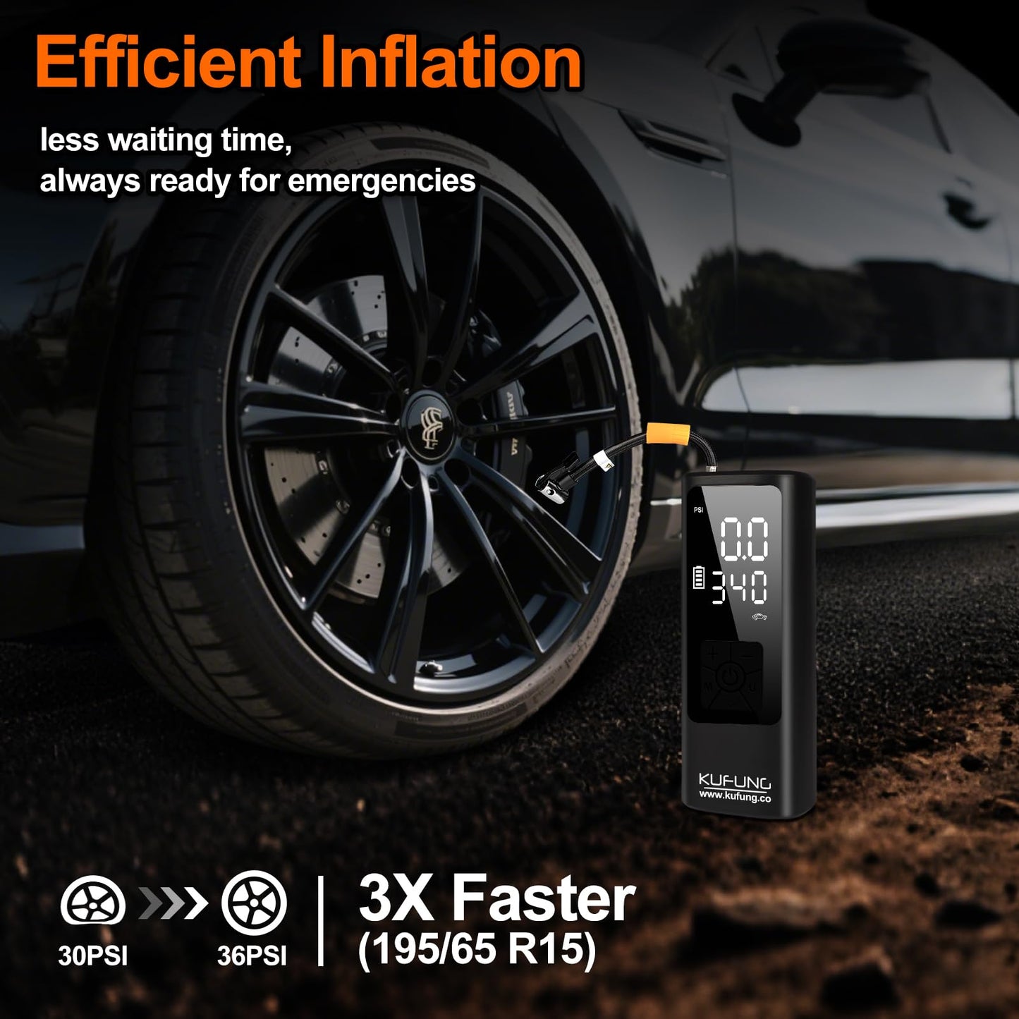 KUFUNG Tire Inflator Portable Air Compressor 150 PSI Car Tires Air Pump Mini Bike Pump with LED Lights&Pressure Gauge for Auto, Balls, Motorcycles, Bikes