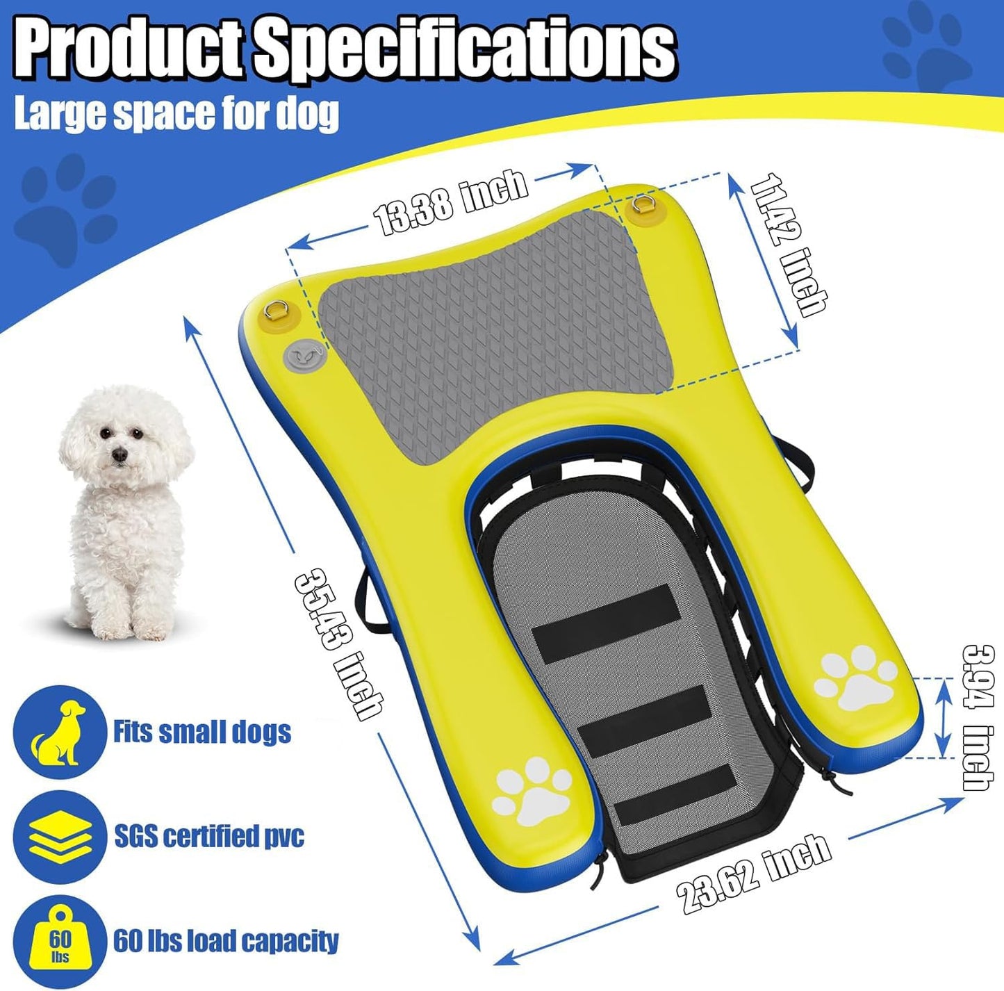 Inflatable Dog Pool Float Dock Platform for Small Dogs Up to 60 lbs, Dog Pool Ramp Ladder with Non Slip Steps | Dog Floats Water Ramp for Boat, Inground Pool, Lake | Heavy Duty Floating Ramp Plank