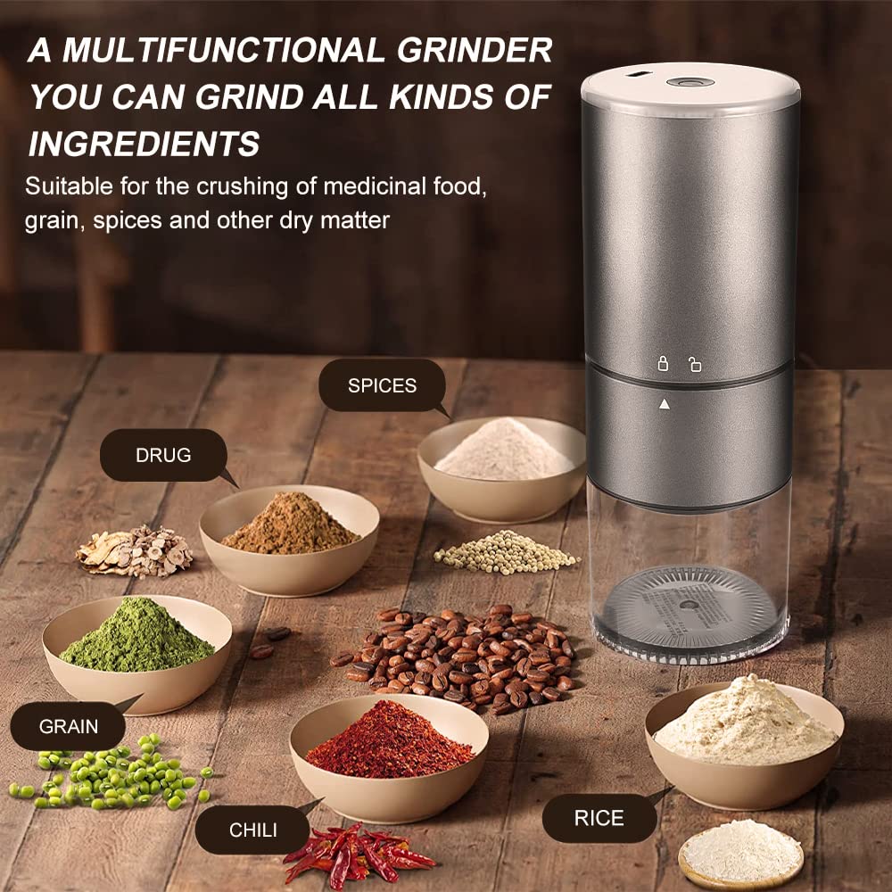 KUFUNG Electric Coffee Grinder, Rechargeable Mini Coffee Grinder With Multi Grind Setting, Coffee Bean Grinder Spice Grinder For Herbs, Nuts, Spice Mill (Silver)