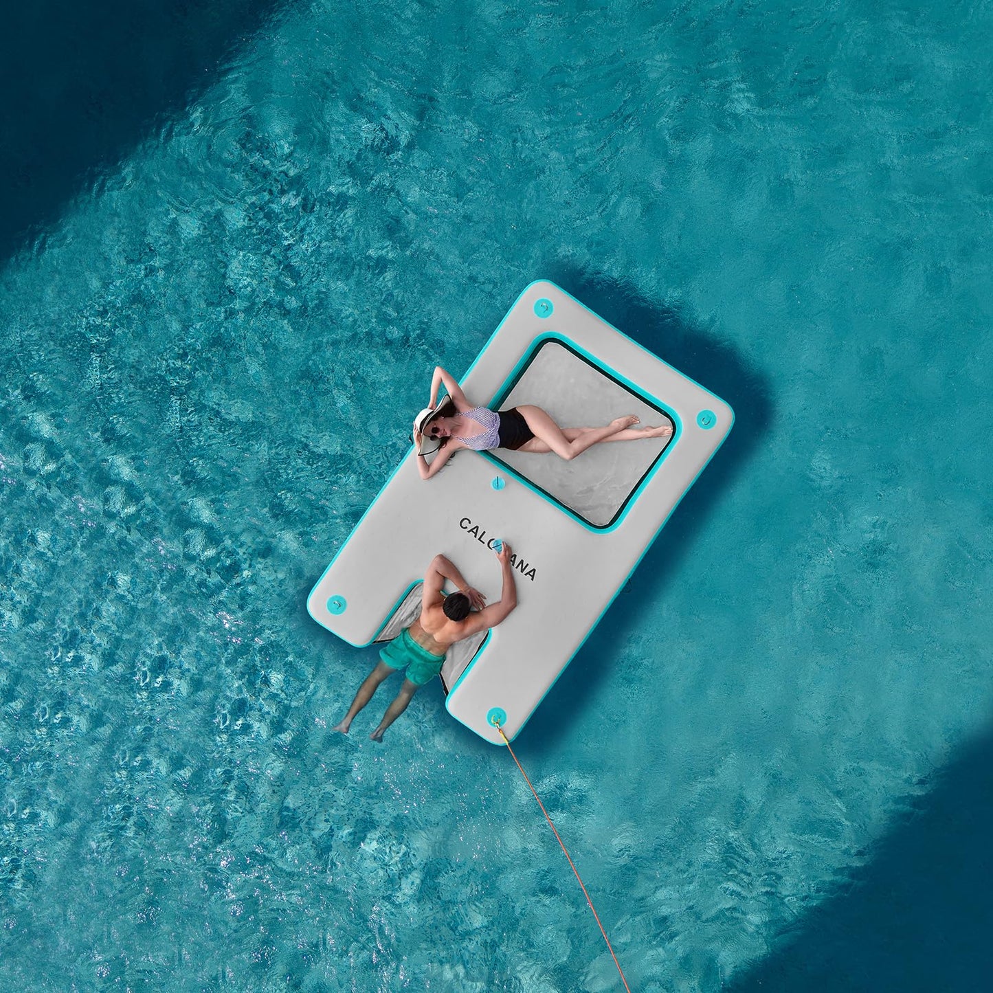 KUFUNG Floating Water Hammock, Inflatable Dock Platform with Mesh Lake Raft with Pool Ramp Ladder for Boats Lakes Beaches Water Recreation, Grey & Mint Green