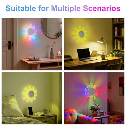 KUFUNG Floral Wall Lamp 2-Piece Set, RGB Magnetic Wall Light with Remote Control, USB-C Charging Acrylic Ambient Light, Suitable for Bedrooms, Living Rooms, and Home Decor - White