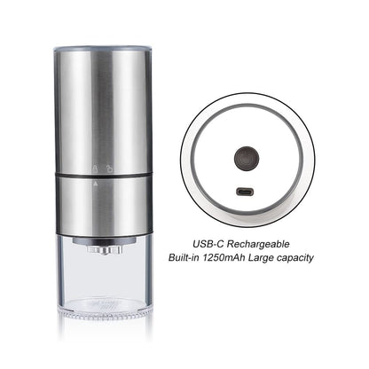 KUFUNG Electric Coffee Grinder, Rechargeable Mini Coffee Grinder With Multi Grind Setting, Coffee Bean Grinder Spice Grinder For Herbs, Nuts, Spice Mill (Silver)