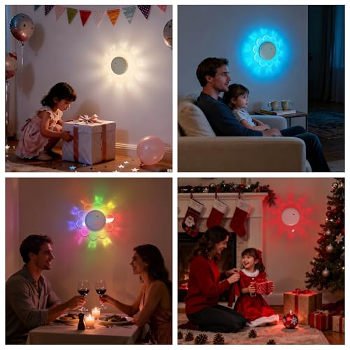KUFUNG Floral Wall Lamp 2-Piece Set, RGB Magnetic Wall Light with Remote Control, USB-C Charging Acrylic Ambient Light, Suitable for Bedrooms, Living Rooms, and Home Decor - White