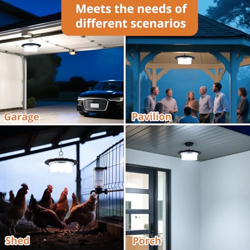 KUFUNG Solar Shed Light Pendant Lights,Waterproof Indoor Outdoor Rotation Design with Motion Sensor for Barn, Patio,Shed, Chicken Coop, Gazebo, Garage(1PACK)