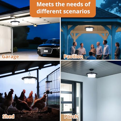 KUFUNG Solar Shed Light Pendant Lights,Waterproof Indoor Outdoor Rotation Design with Motion Sensor for Barn, Patio,Shed, Chicken Coop, Gazebo, Garage(1PACK)