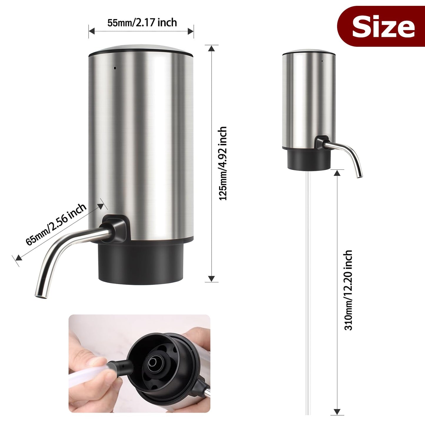 KUFUNG Electric Wine Aerator Wine Pump Dispenser for Wine Bottles - Elegant Stainless Steel Design, Rechargeable - Gift for Wine Lovers（B)