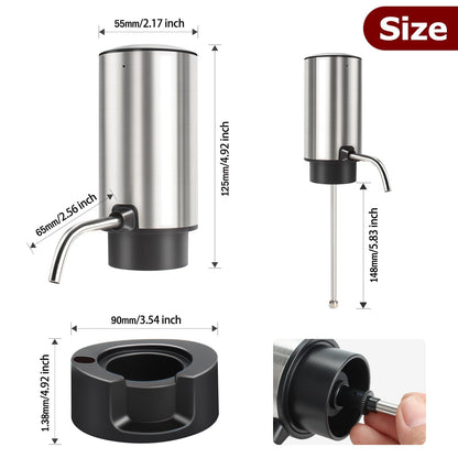 KUFUNG Electric Wine Aerator Wine Pump Dispenser for Wine Bottles Elegant Stainless Steel Design, Rechargeable Gift for Wine Lovers (Silvery)