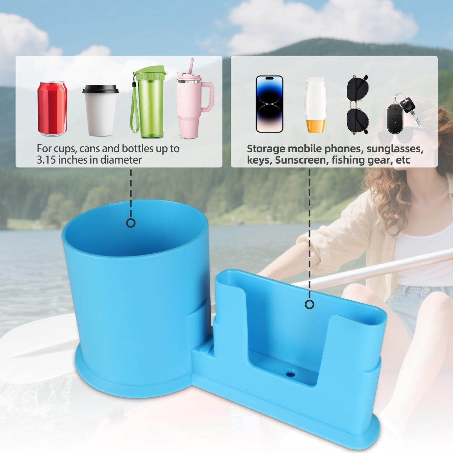 KUFUNG Paddleboard & Kayak Cup Holder - 2-in-1 Anti-Flip Drink & Phone Holder for Paddle Boarding