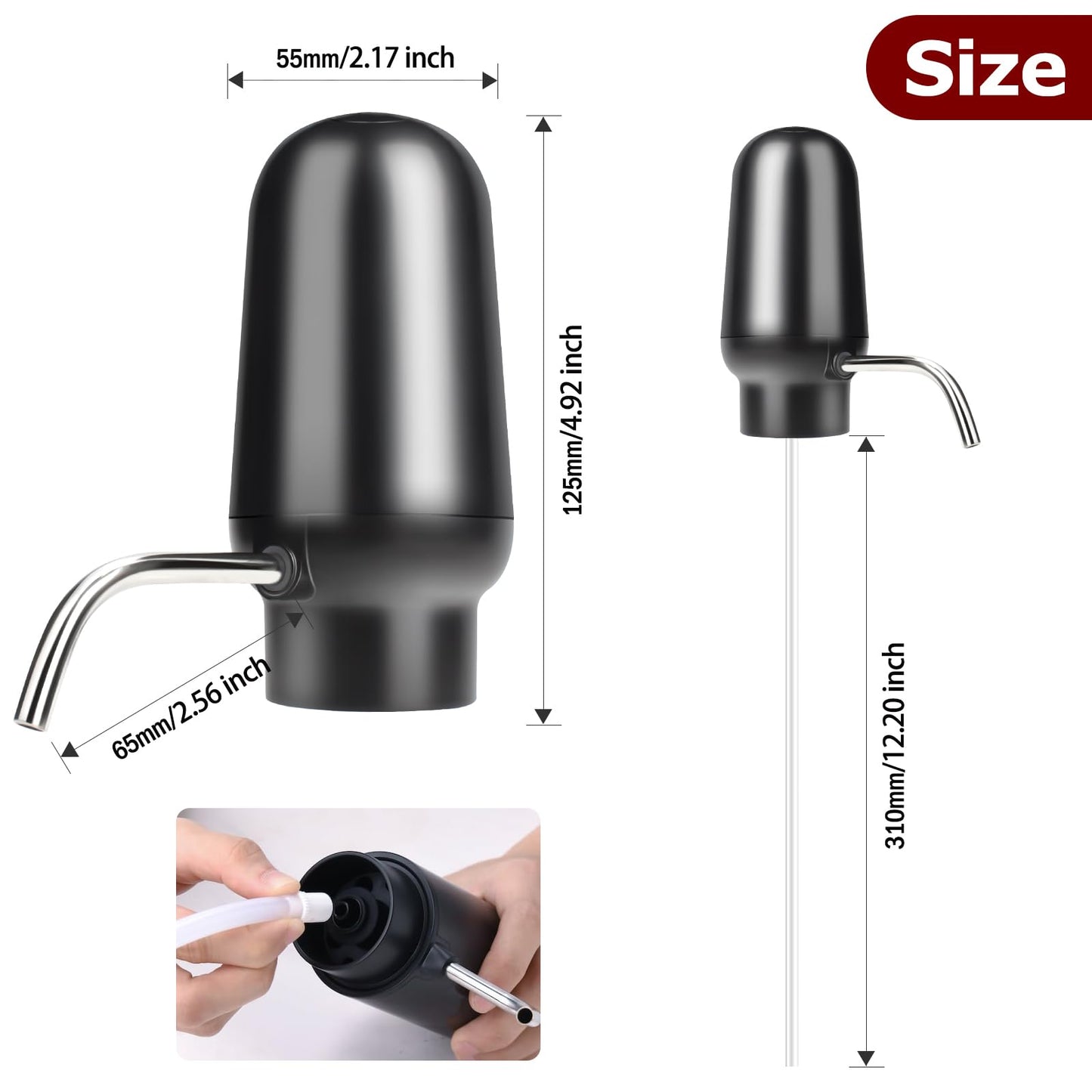 KUFUNG Smart Electric Wine Aerator Dispenser & Decanter Set Rechargeable Design with Micro USB Cable, Pump Dispenser Perfect for Perfect Pouring（BLACK)