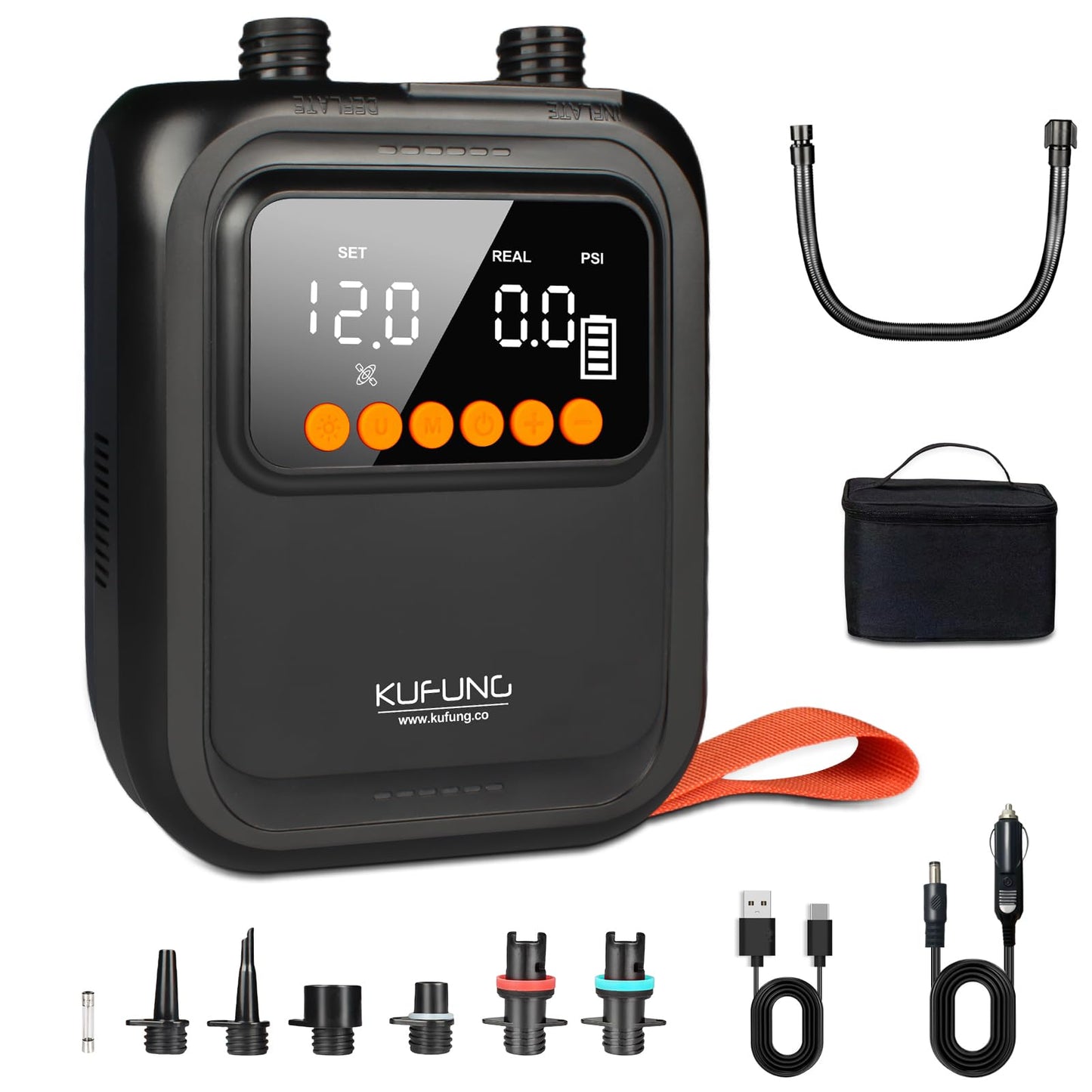 KUFUNG Portable Smart Electric SUP Paddle Board Pump 20PSI Intelligent Dual Stage Inflation Deflation, Auto-Off and Rechargeable for Stand UP Paddle Boards, Kayaks, Tents