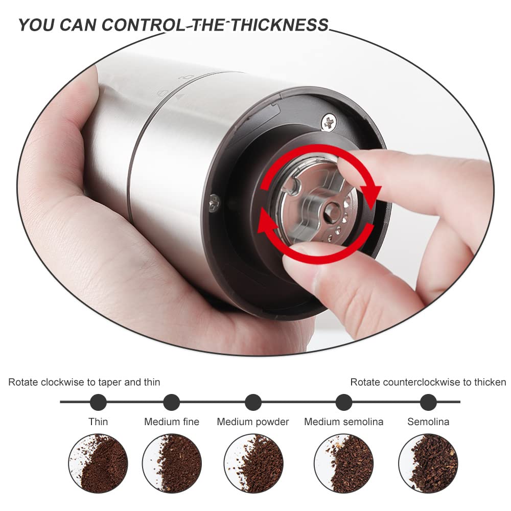 KUFUNG Electric Coffee Grinder, Rechargeable Mini Coffee Grinder With Multi Grind Setting, Coffee Bean Grinder Spice Grinder For Herbs, Nuts, Spice Mill (Silver)