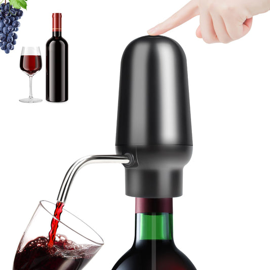 KUFUNG Smart Electric Wine Aerator Dispenser & Decanter Set Rechargeable Design with Micro USB Cable, Pump Dispenser Perfect for Perfect Pouring（BLACK)