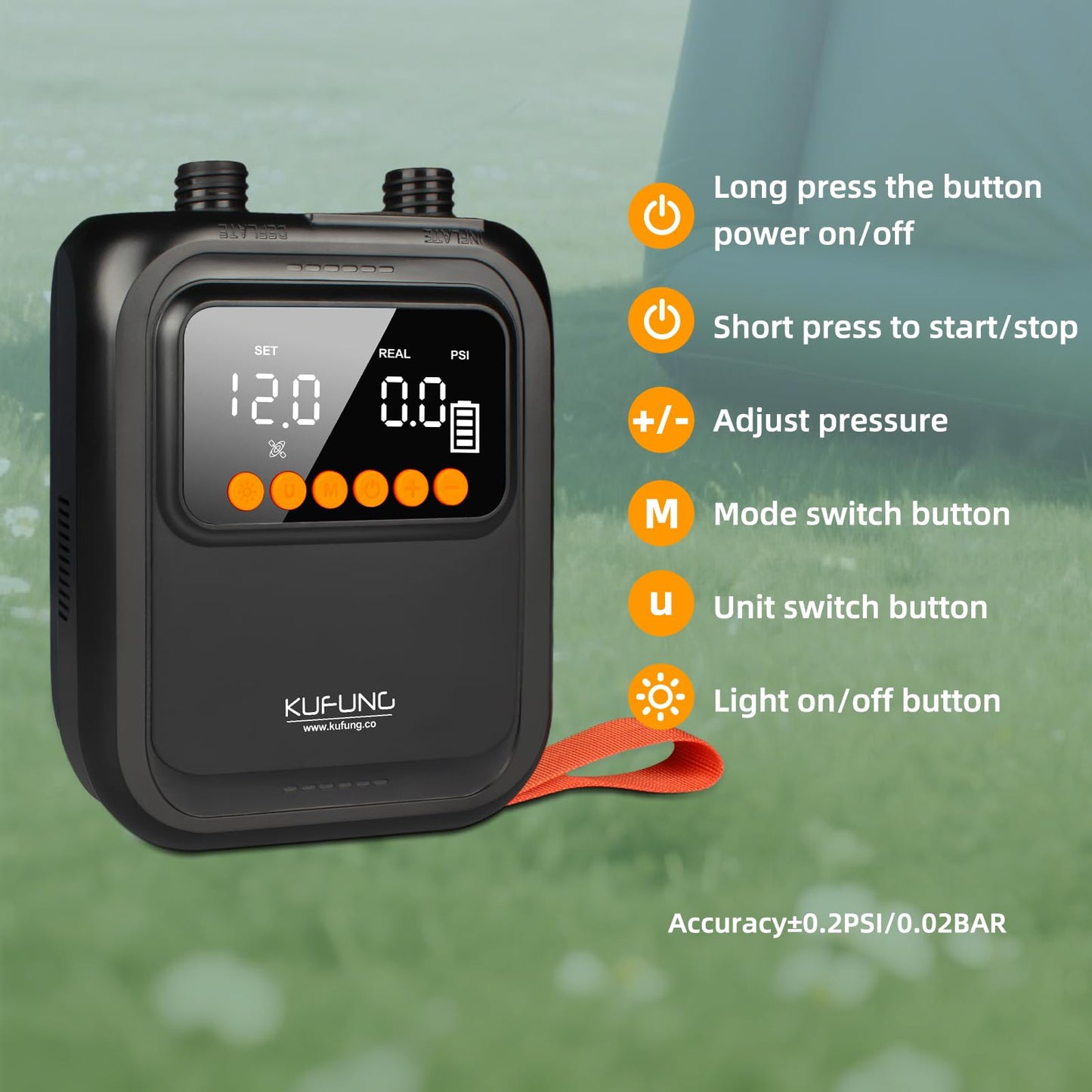 KUFUNG Portable Smart Electric SUP Paddle Board Pump 20PSI Intelligent Dual Stage Inflation Deflation, Auto-Off and Rechargeable for Stand UP Paddle Boards, Kayaks, Tents