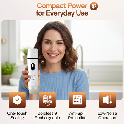 Compact Vacuum Sealer for Food - Powerful Handheld Vacuum Sealer with 30 BPA-Free Reusable Bags and 5 Clips, Rechargeable Cordless Sealer with Detachable Moisture Tank for Meal Prep, Freezer & Travel