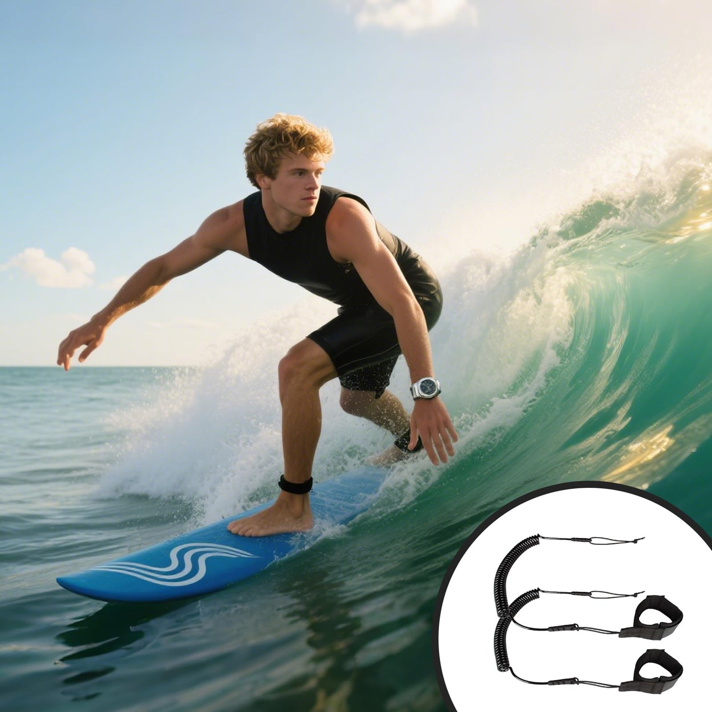 KUFUNG Coiled Surfboard Leash for Paddle Board SUP Surfing with Ankle Strap - Stay on Board with Leg Rope Leash and Ankle Accessory