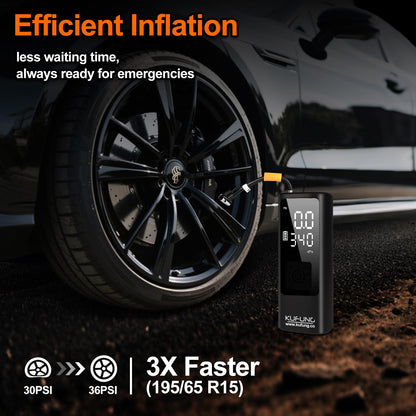 KUFUNG Tire Inflator Portable Air Compressor 150 PSI Car Tires Air Pump Mini Bike Pump with LED Lights&Pressure Gauge for Auto, Balls, Motorcycles, Bikes