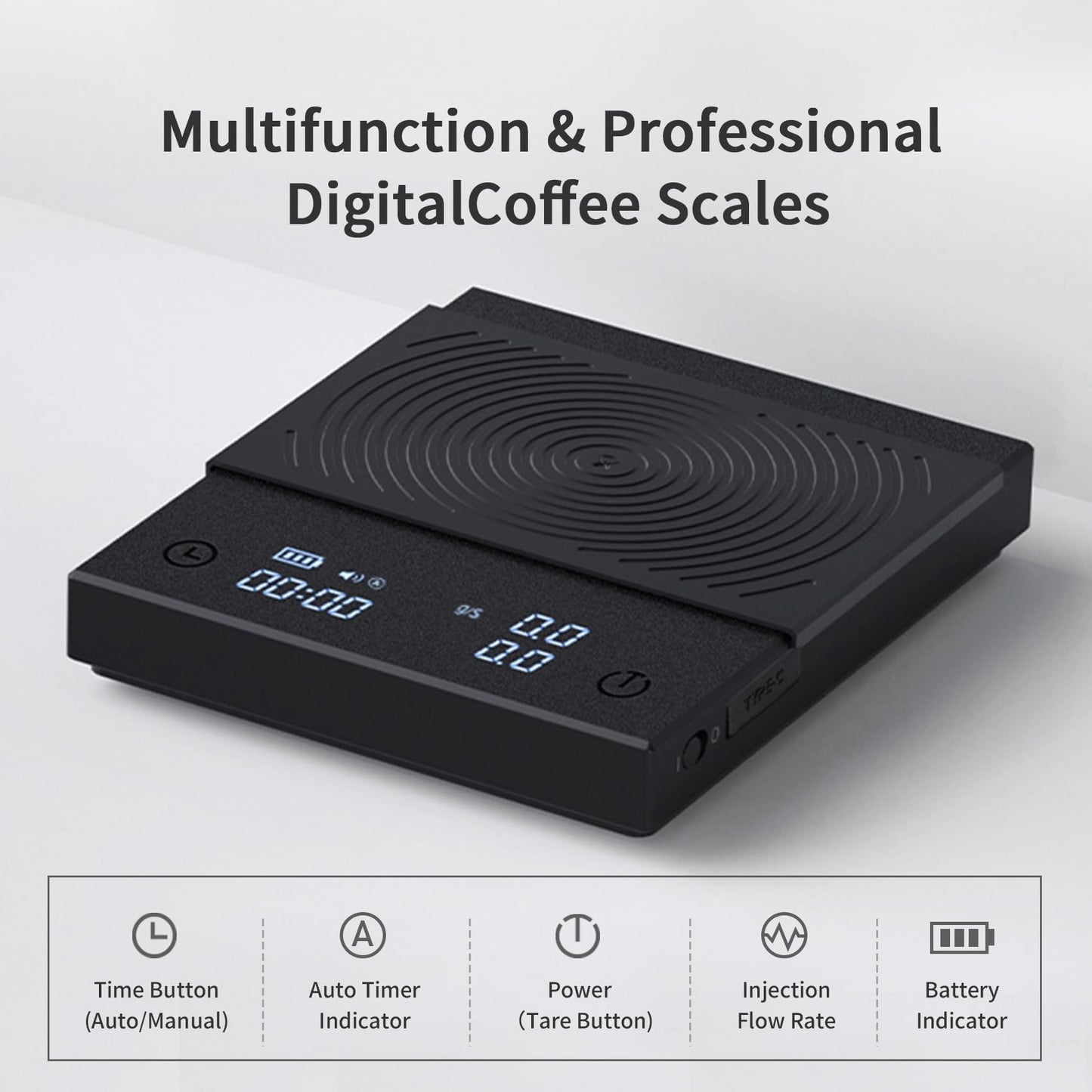 KUFUNG Coffee Scale Basic 2.0 Electronic Espresso Scale with Water Flow Rate and Timer Function, Free Switching of Ounce/kg Units, Digital Scale for Kitchen/Baking/Cooking