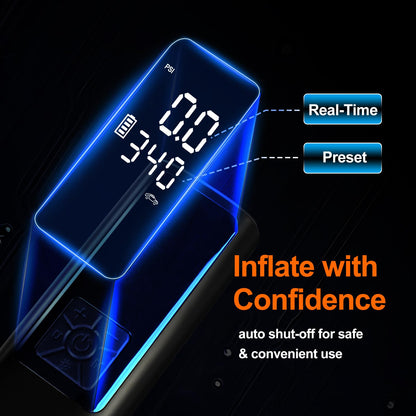 KUFUNG Tire Inflator Portable Air Compressor 150 PSI Car Tires Air Pump Mini Bike Pump with LED Lights&Pressure Gauge for Auto, Balls, Motorcycles, Bikes