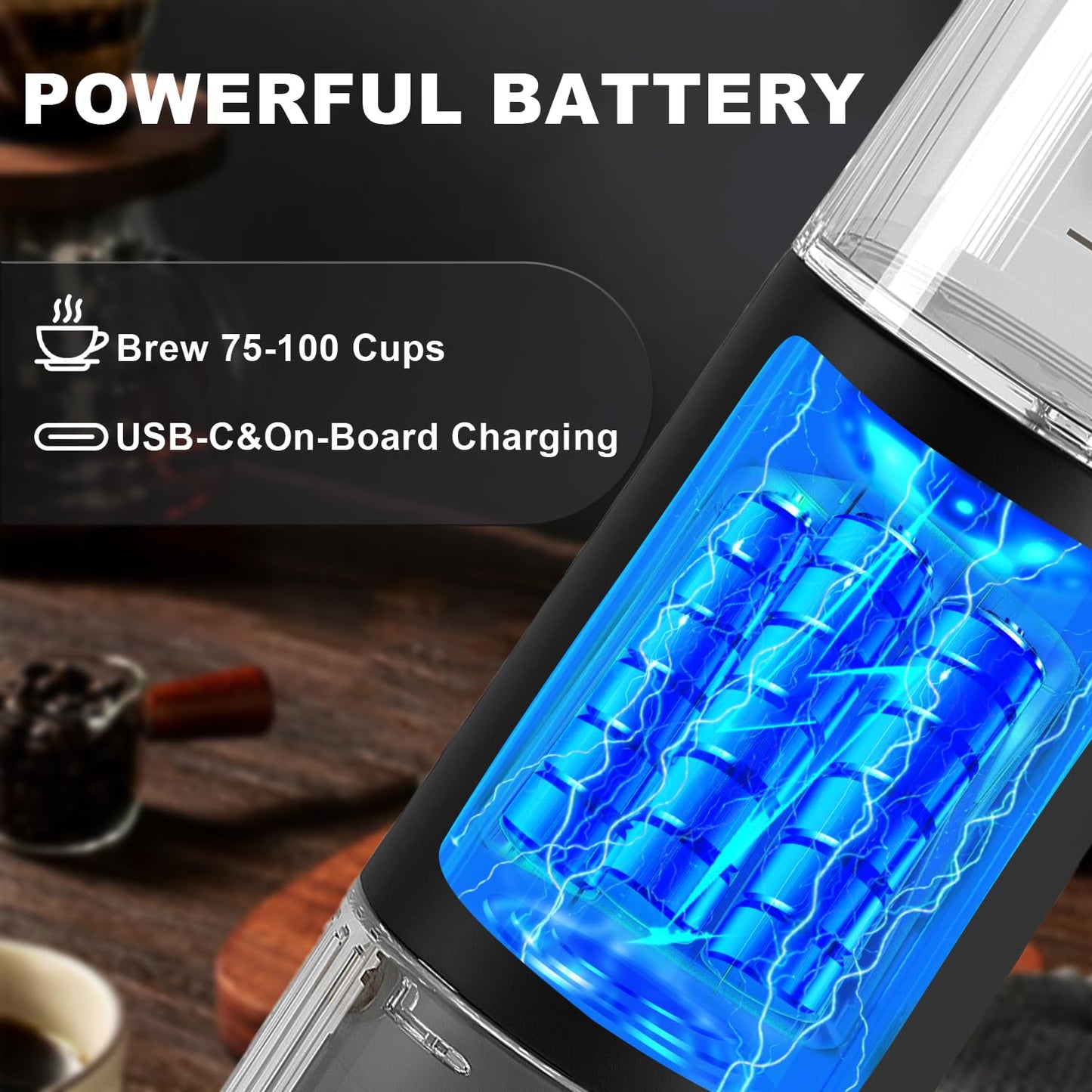 KUFUNG Portable Electric Espresso Coffee Machine - 2 IN 1 Wireless 15 Bar Pressure Mini Coffee Maker, Car Portable Coffee Machine Fully Charged Brew 75 Cups for Camping RV Hiking Office ( Not Self Heating)