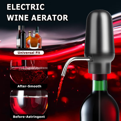 KUFUNG Smart Electric Wine Aerator Dispenser & Decanter Set Rechargeable Design with Micro USB Cable, Pump Dispenser Perfect for Perfect Pouring（BLACK)