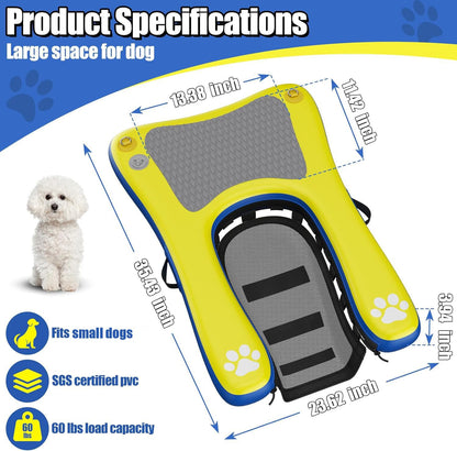 Inflatable Dog Pool Float Dock Platform for Small Dogs Up to 60 lbs, Dog Pool Ramp Ladder with Non Slip Steps | Dog Floats Water Ramp for Boat, Inground Pool, Lake | Heavy Duty Floating Ramp Plank
