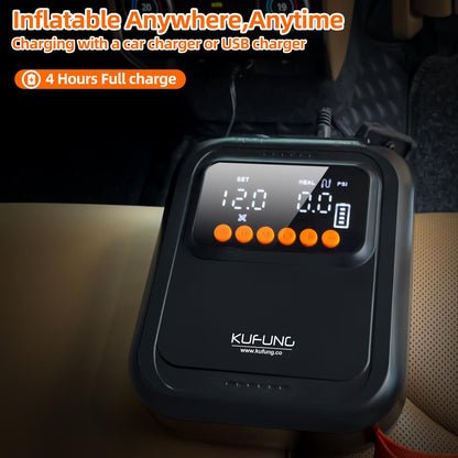 KUFUNG Portable Smart Electric SUP Paddle Board Pump 20PSI Intelligent Dual Stage Inflation Deflation, Auto-Off and Rechargeable for Stand UP Paddle Boards, Kayaks, Tents