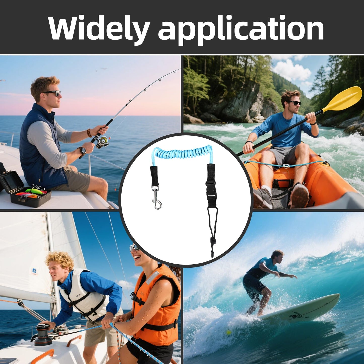 KUFUNG Elastic Kayak Canoe Paddle Leash - Anti-Lost Safety Lanyard for Boat Fishing Rods - Coiled Cord Tie Rope