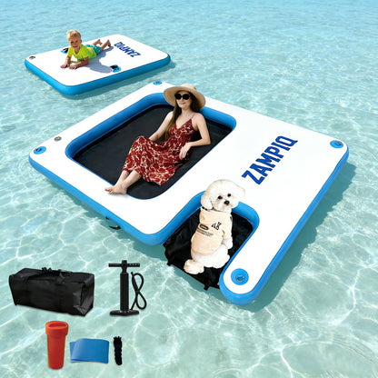 Inflatable Floating Dock Platform with Dog Ramp, 94.5 x 70.9 x 6 in Water Mat for Lake Pool Beach, Family Party Pool Sea River Dock Boat, Supports 3-5 Adults Up to 640 lbs