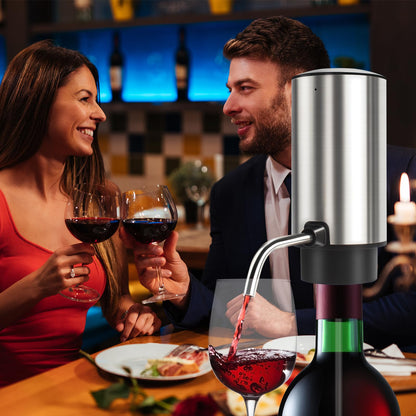KUFUNG Electric Wine Aerator Wine Pump Dispenser for Wine Bottles Elegant Stainless Steel Design, Rechargeable Gift for Wine Lovers (Silvery)