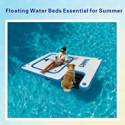 Inflatable Floating Dock Platform with Dog Ramp, 94.5 x 70.9 x 6 in Water Mat for Lake Pool Beach, Family Party Pool Sea River Dock Boat, Supports 3-5 Adults Up to 640 lbs