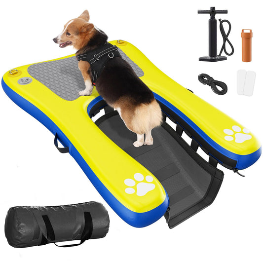 Inflatable Dog Pool Float Dock Platform for Small Dogs Up to 60 lbs, Dog Pool Ramp Ladder with Non Slip Steps | Dog Floats Water Ramp for Boat, Inground Pool, Lake | Heavy Duty Floating Ramp Plank