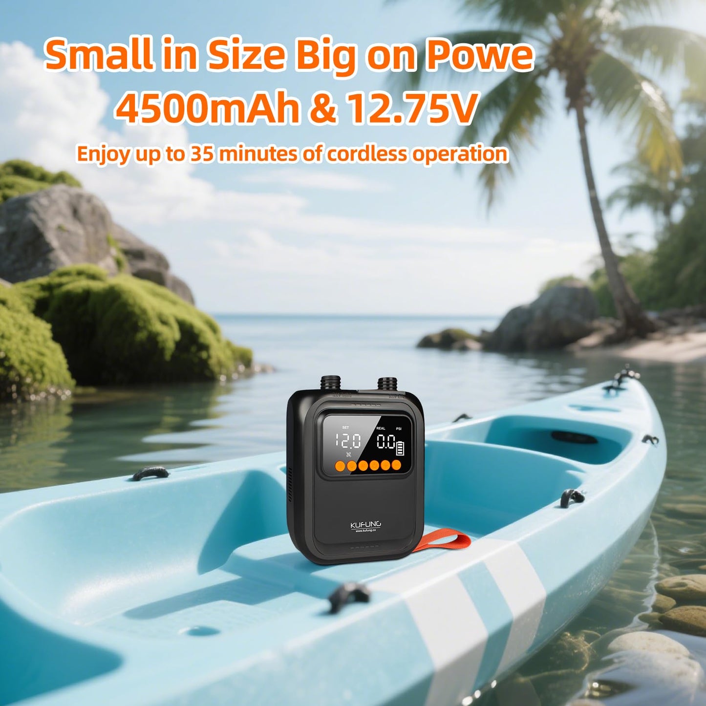 KUFUNG Portable Smart Electric SUP Paddle Board Pump 20PSI Intelligent Dual Stage Inflation Deflation, Auto-Off and Rechargeable for Stand UP Paddle Boards, Kayaks, Tents