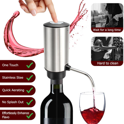 KUFUNG Electric Wine Aerator Wine Pump Dispenser for Wine Bottles - Elegant Stainless Steel Design, Rechargeable - Gift for Wine Lovers（B)