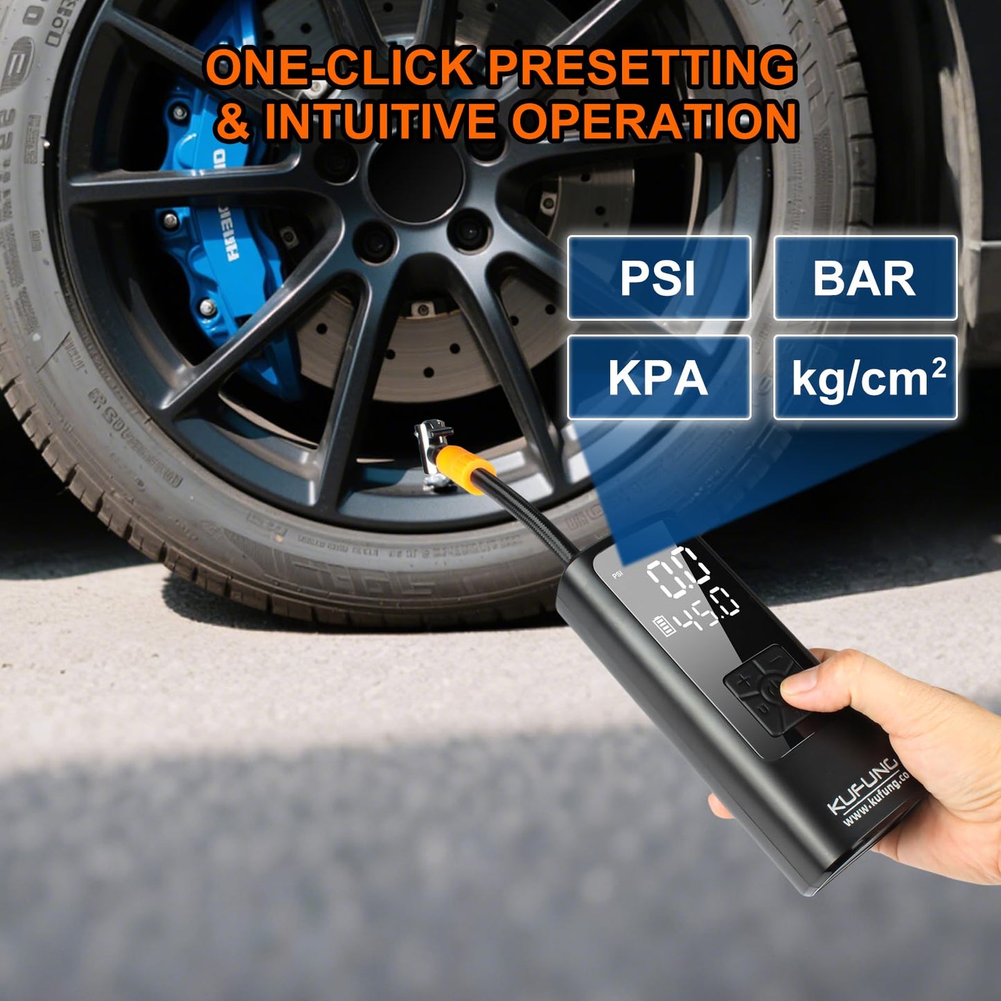 KUFUNG Tire Inflator Portable Air Compressor 150 PSI Car Tires Air Pump Mini Bike Pump with LED Lights&Pressure Gauge for Auto, Balls, Motorcycles, Bikes