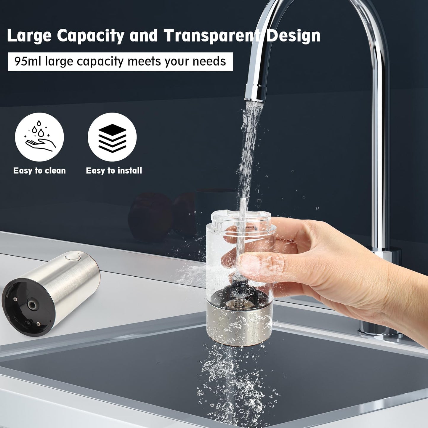 KUFUNG Electric Salt & Pepper Grinder - Automatic Spice Mill Set with Adjustable Coarseness - Refillable for Black Peppercorn & Sea Salt - USB Charge - Rechargeable (Silver-1 Pack)