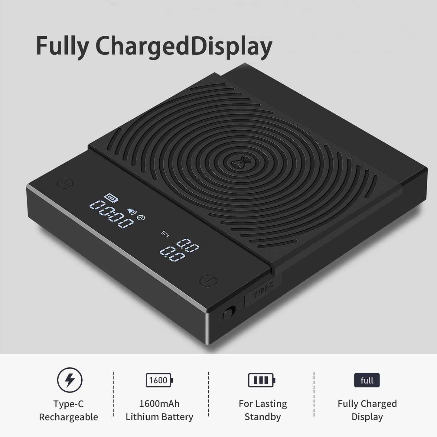 KUFUNG Coffee Scale Basic 2.0 Electronic Espresso Scale with Water Flow Rate and Timer Function, Free Switching of Ounce/kg Units, Digital Scale for Kitchen/Baking/Cooking