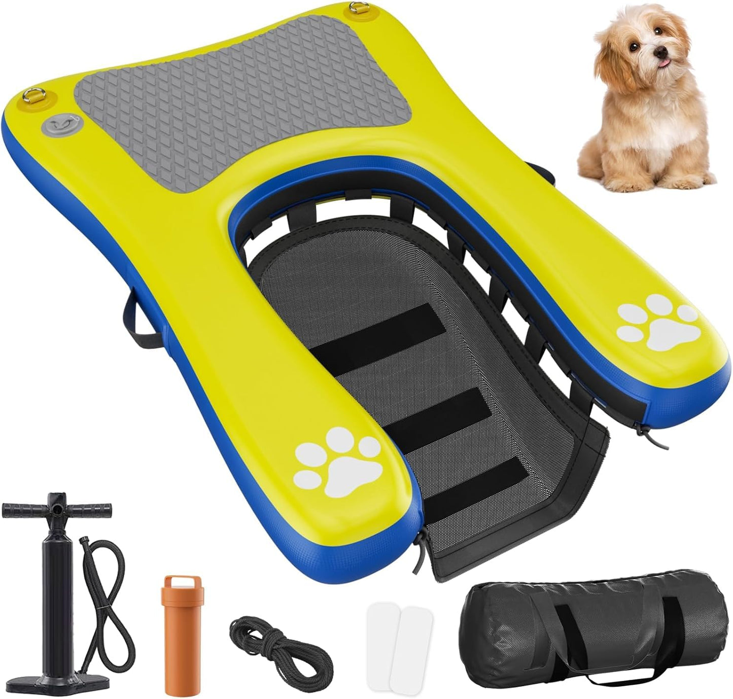 Inflatable Dog Pool Float Dock Platform for Small Dogs Up to 60 lbs, Dog Pool Ramp Ladder with Non Slip Steps | Dog Floats Water Ramp for Boat, Inground Pool, Lake | Heavy Duty Floating Ramp Plank