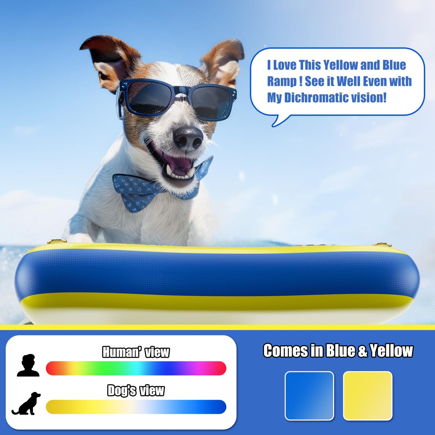 Inflatable Dog Pool Float Dock Platform for Small Dogs Up to 60 lbs, Dog Pool Ramp Ladder with Non Slip Steps | Dog Floats Water Ramp for Boat, Inground Pool, Lake | Heavy Duty Floating Ramp Plank