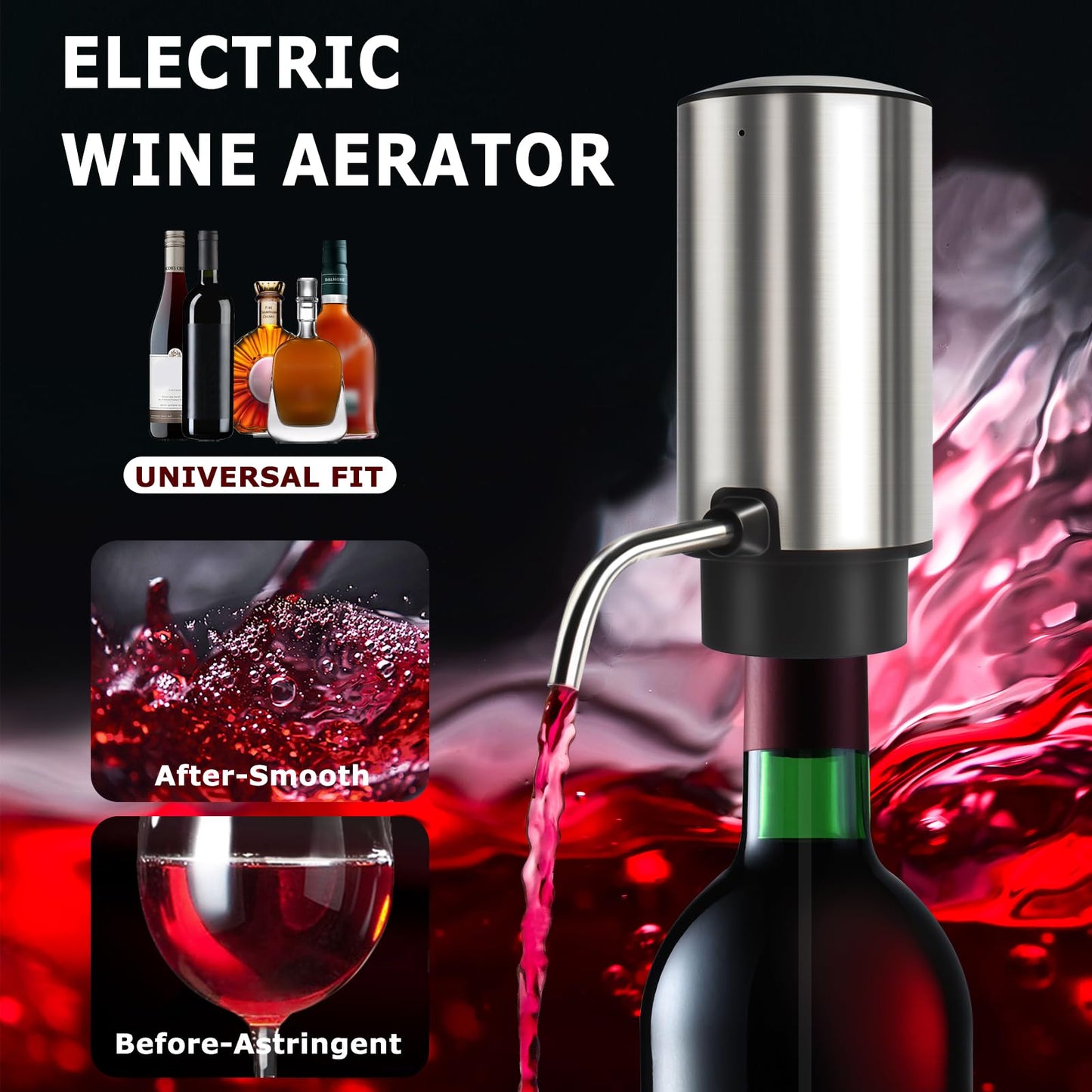 KUFUNG Electric Wine Aerator Wine Pump Dispenser for Wine Bottles - Elegant Stainless Steel Design, Rechargeable - Gift for Wine Lovers（B)