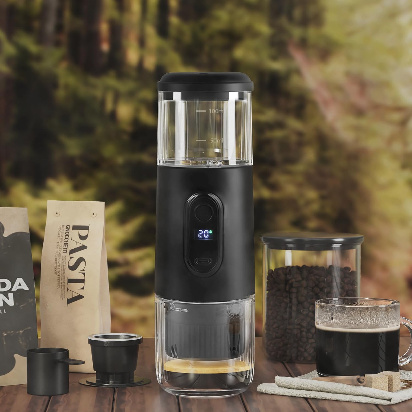 KUFUNG Portable Electric Espresso Coffee Machine - 2 IN 1 Wireless 15 Bar Pressure Mini Coffee Maker, Car Portable Coffee Machine Fully Charged Brew 75 Cups for Camping RV Hiking Office ( Not Self Heating)