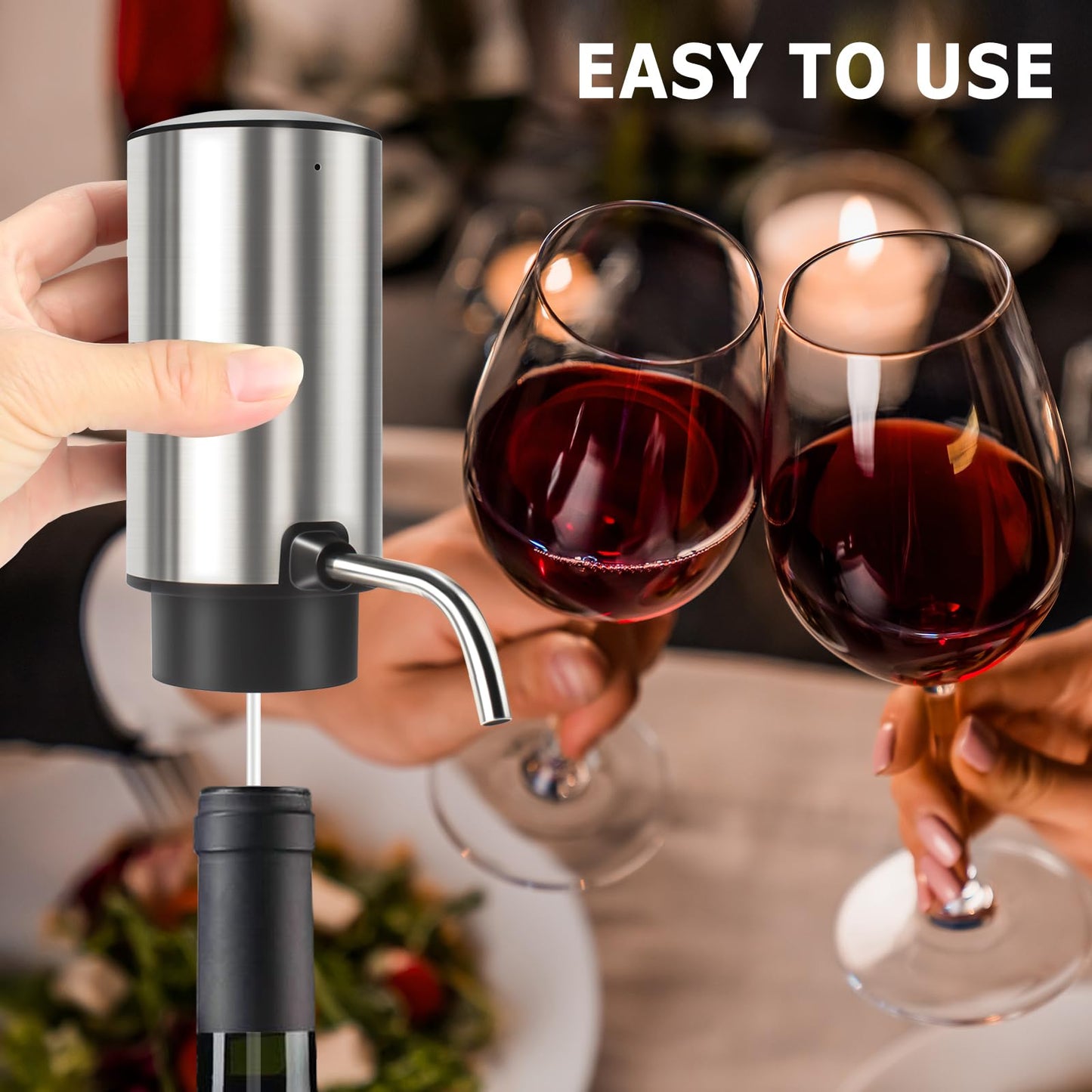 KUFUNG Electric Wine Aerator Wine Pump Dispenser for Wine Bottles - Elegant Stainless Steel Design, Rechargeable - Gift for Wine Lovers（B)