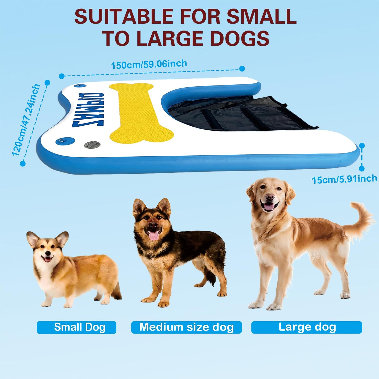 Inflatable Large Dog Water Ramp Float Floating Ramp-Swimming Pets Up to 300 Pounds Large Dogs-Inflatable Stairs for Boats, Docks, with Pump/Rope/Repair Non-Slip Commercial-Grade PVC Pet Water Ladder