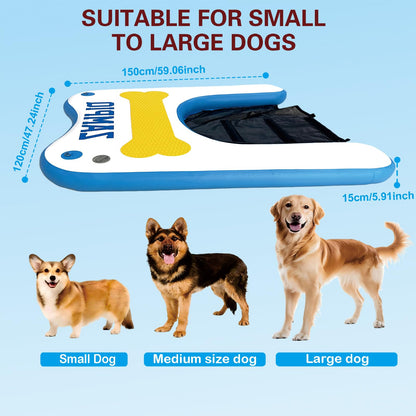 Inflatable Large Dog Water Ramp Float Floating Ramp-Swimming Pets Up to 300 Pounds Large Dogs-Inflatable Stairs for Boats, Docks, with Pump/Rope/Repair Non-Slip Commercial-Grade PVC Pet Water Ladder