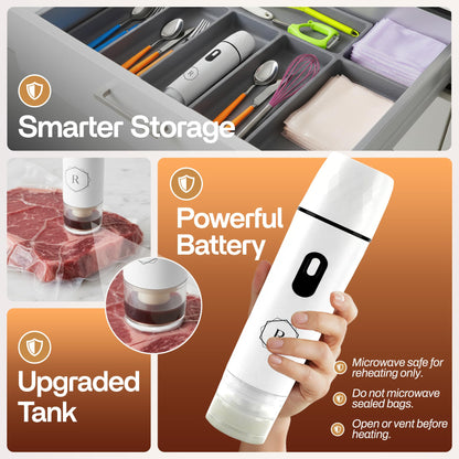 Compact Vacuum Sealer for Food - Powerful Handheld Vacuum Sealer with 30 BPA-Free Reusable Bags and 5 Clips, Rechargeable Cordless Sealer with Detachable Moisture Tank for Meal Prep, Freezer & Travel