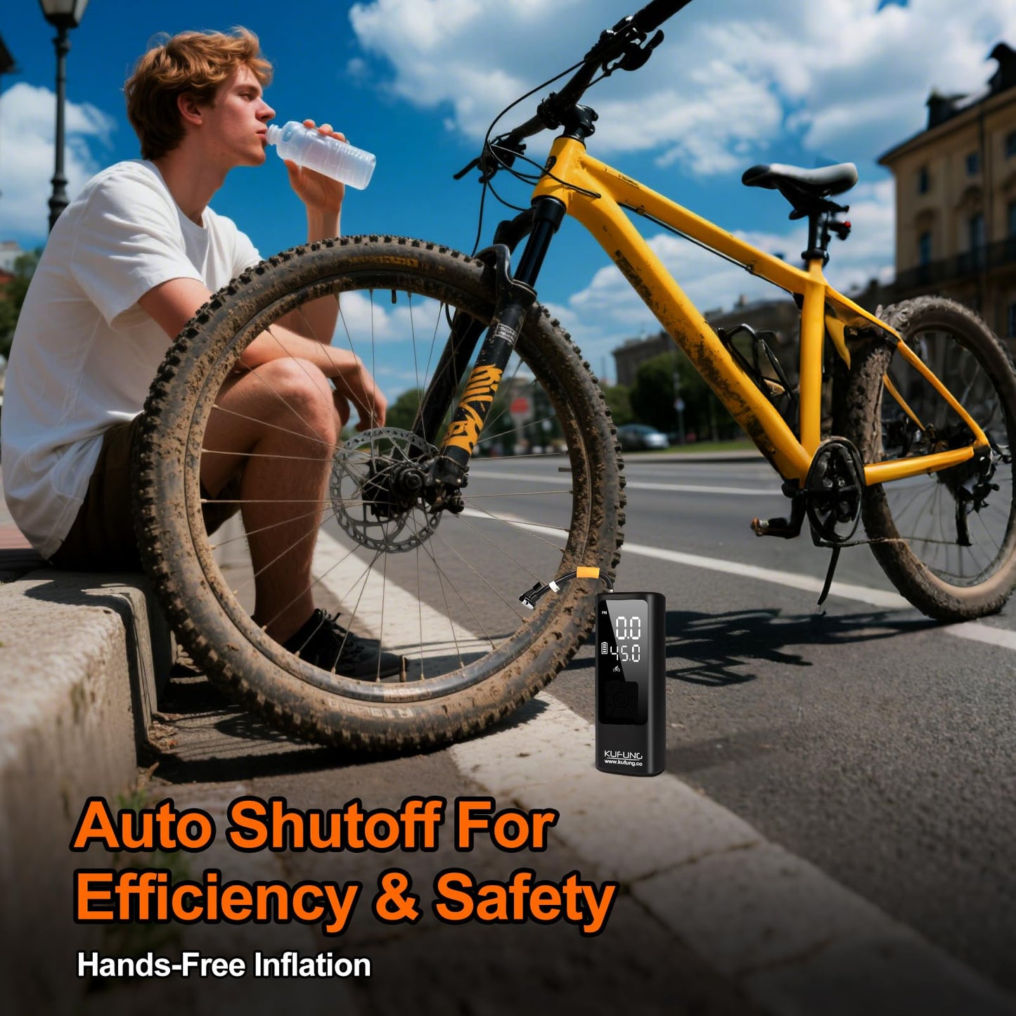 KUFUNG Tire Inflator Portable Air Compressor 150 PSI Car Tires Air Pump Mini Bike Pump with LED Lights&Pressure Gauge for Auto, Balls, Motorcycles, Bikes