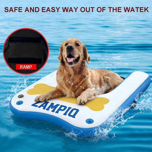Inflatable Large Dog Water Ramp Float Floating Ramp-Swimming Pets Up to 300 Pounds Large Dogs-Inflatable Stairs for Boats, Docks, with Pump/Rope/Repair Non-Slip Commercial-Grade PVC Pet Water Ladder