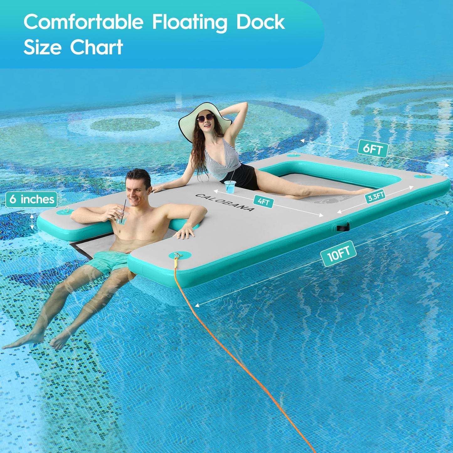 KUFUNG Floating Water Hammock, Inflatable Dock Platform with Mesh Lake Raft with Pool Ramp Ladder for Boats Lakes Beaches Water Recreation, Grey & Mint Green