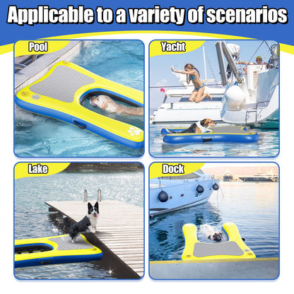 Inflatable Dog Pool Float Dock Platform for Small Dogs Up to 60 lbs, Dog Pool Ramp Ladder with Non Slip Steps | Dog Floats Water Ramp for Boat, Inground Pool, Lake | Heavy Duty Floating Ramp Plank