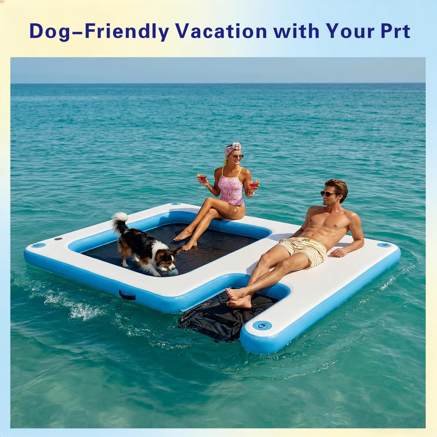 Inflatable Floating Dock Platform with Dog Ramp, 94.5 x 70.9 x 6 in Water Mat for Lake Pool Beach, Family Party Pool Sea River Dock Boat, Supports 3-5 Adults Up to 640 lbs