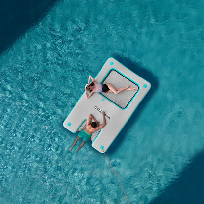 KUFUNG Floating Water Hammock, Inflatable Dock Platform with Mesh Lake Raft with Pool Ramp Ladder for Boats Lakes Beaches Water Recreation, Grey & Mint Green